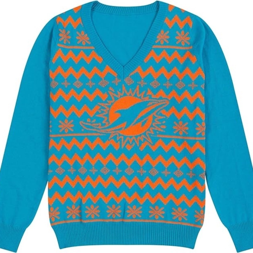 NEW- FOCO Miami Dolphins V-Neck Sweater